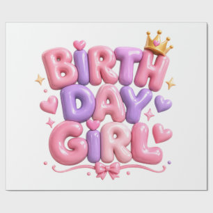 Papier Cadeau Lettres de ballon de fille d'anniversaire PNG   Né
