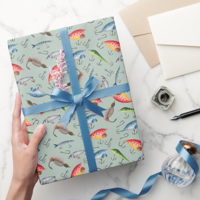 Papier Cadeau leurres de pêche au vert clair (Cadeaux)