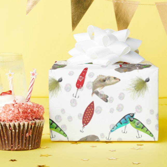 Papier Cadeau Leurres de pêche avec bulles (Fête d'anniversaire)