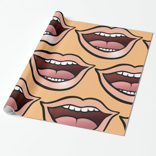 Papier Cadeau Lèvres Bouche Ouverte Dents Langue (Déroulé)