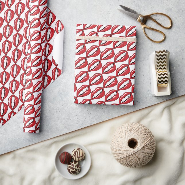 Papier Cadeau Lèvres Rouges Drôles  (Artisanat)