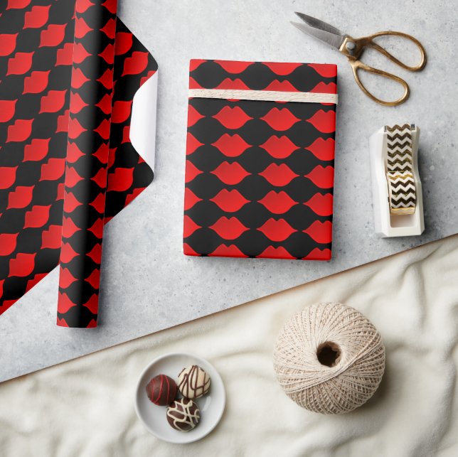 Papier Cadeau Lèvres rouges sur noir (Artisanat)