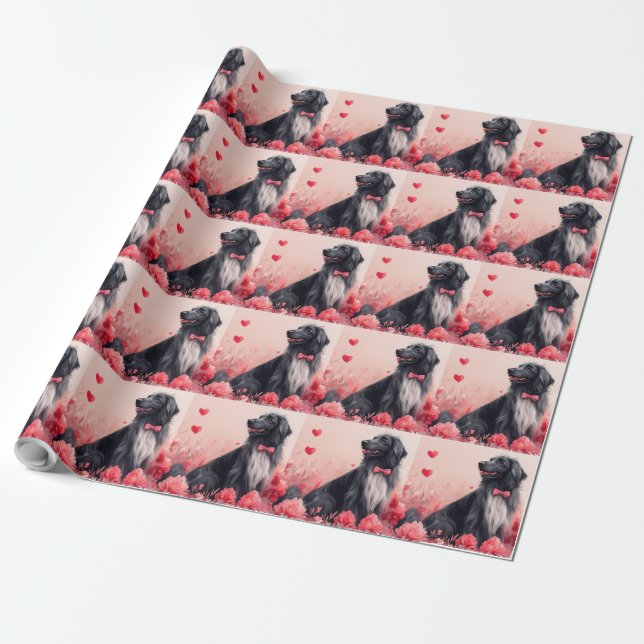 Papier Cadeau Lévrier Afghan avec des Roses - Saint-Valentin  (Déroulé)