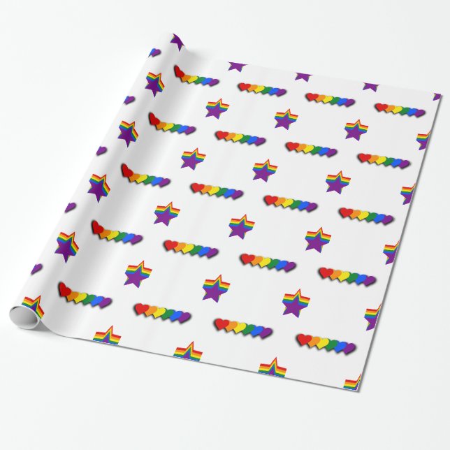 Papier Cadeau LGBT pride stars and hearts Wrapping Paper (Déroulé)