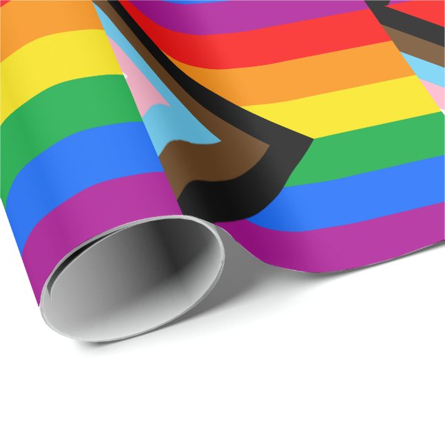 Papier Cadeau LGBTQ+ Indicateur de fierté de progrès (Coin rond)