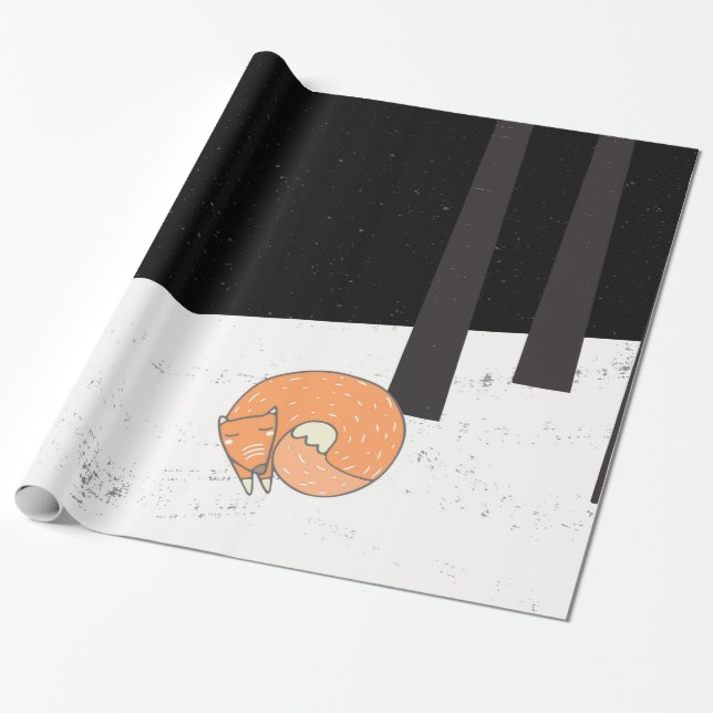 Papier Cadeau L'hiver - Renard dormant - Illustration (Déroulé)
