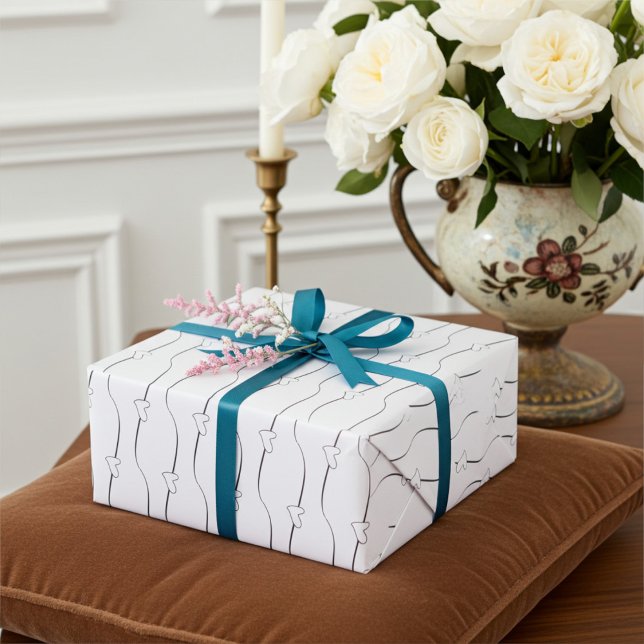 Papier Cadeau Liaisons du coeur noir et blanc Papier d'enveloppe (Créateur téléchargé)