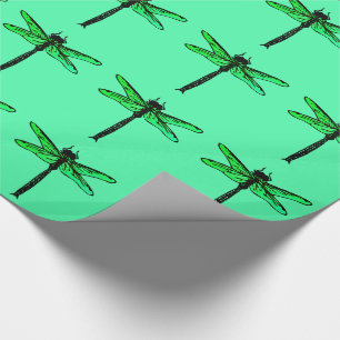 Papier Cadeau Libellule japonaise vintage, vert vert