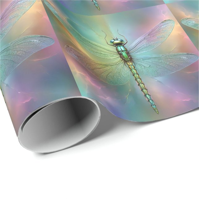 Papier Cadeau Libellule pastel élégante Art fractal, (Coin rond)