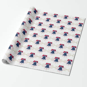 Papier Cadeau Liberty Bell Rouge et Motif bleu