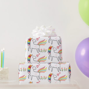 Papier Cadeau Licorne Arc-en-ciel Anniversaire Nom personnalisé
