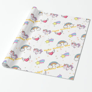 Papier Cadeau Licorne Arc-en-Ciel Étoilé Magique Mignonne en Bla