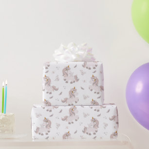 Papier Cadeau Licorne Bohème Tendance Rose Gris Baby Shower