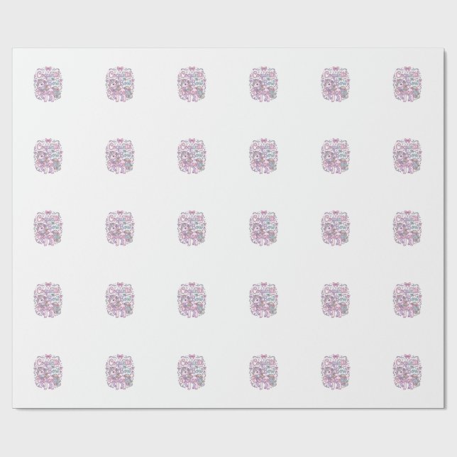 Papier Cadeau Licorne Coquette Bow Licorne Mignon Graphique T Pa (Plat)