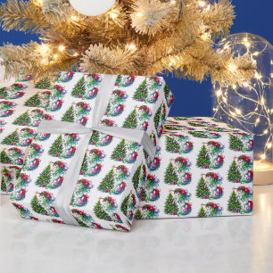 Papier Cadeau Licorne de Noël festive carrelée