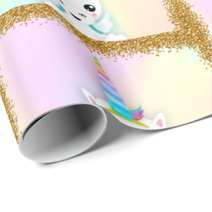Papier Cadeau Licorne de parties scintillantes de pastel et d'or