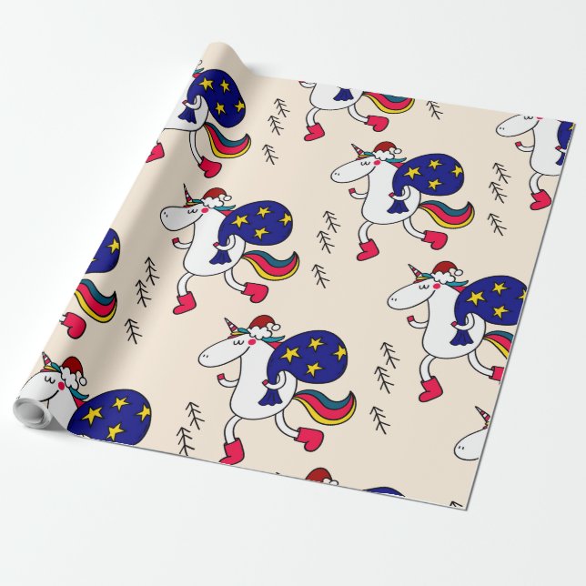 Papier Cadeau Licorne et Noël (Déroulé)