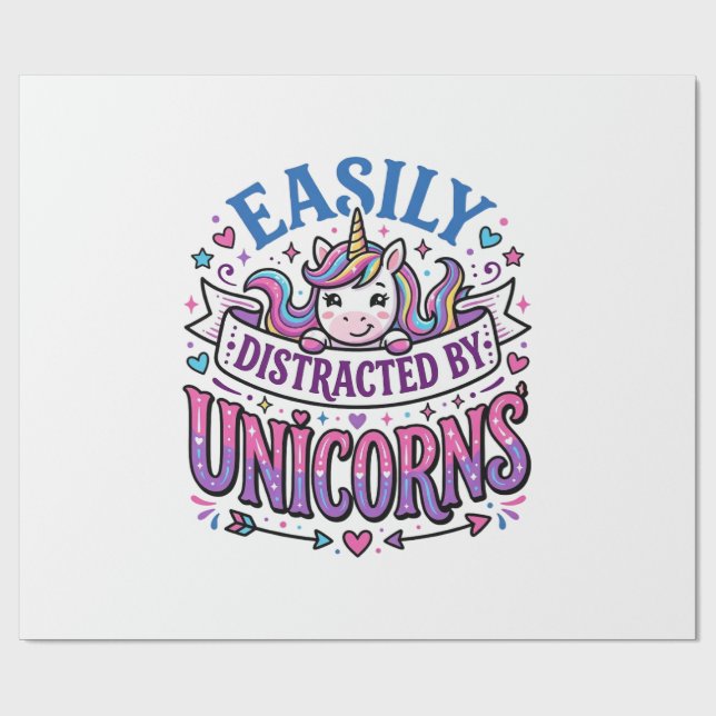 Papier Cadeau Licorne facilement distrait par les licornes Comme (Plat)