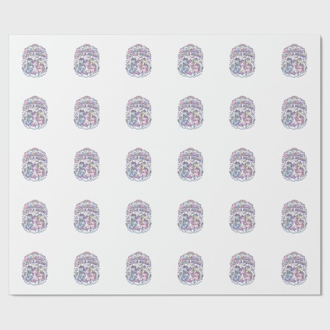 Papier Cadeau Licorne Magique Petite Équipe Conception Graphique (Plat)