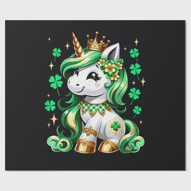 Papier Cadeau Licorne Mignonne Trèfle St Patrick (Plat)