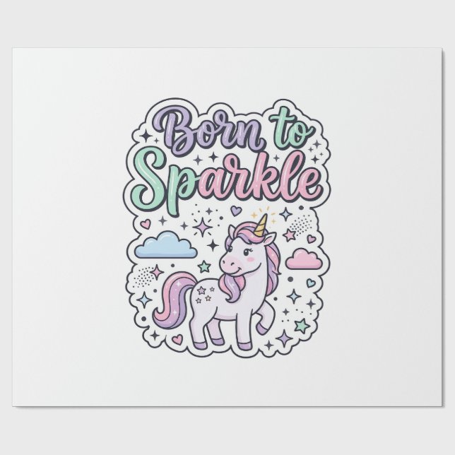 Papier Cadeau Licorne née pour briller Graphisme Merch Desig (Plat)