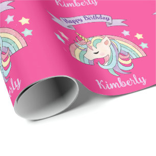 Papier Cadeau Licorne pastel mignonne et arc-en-ciel scintillant