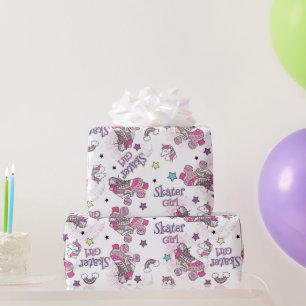 Papier Cadeau Licorne Patineuse Fille Mignonne Motif De Roller