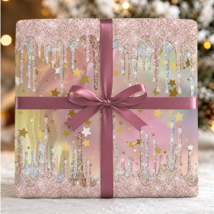 Papier Cadeau Licorne rose blush chic qui dégouline de paillette