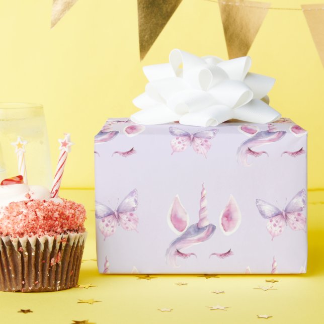 Papier Cadeau Licorne Rose Violet Anniversaire (Fête d'anniversaire)
