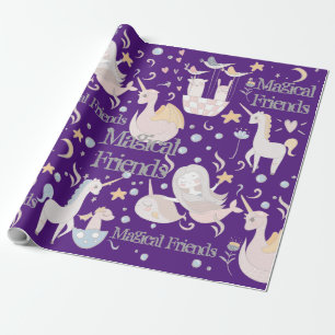 Papier Cadeau Licorne sirène narval dragon pastel personnalisé