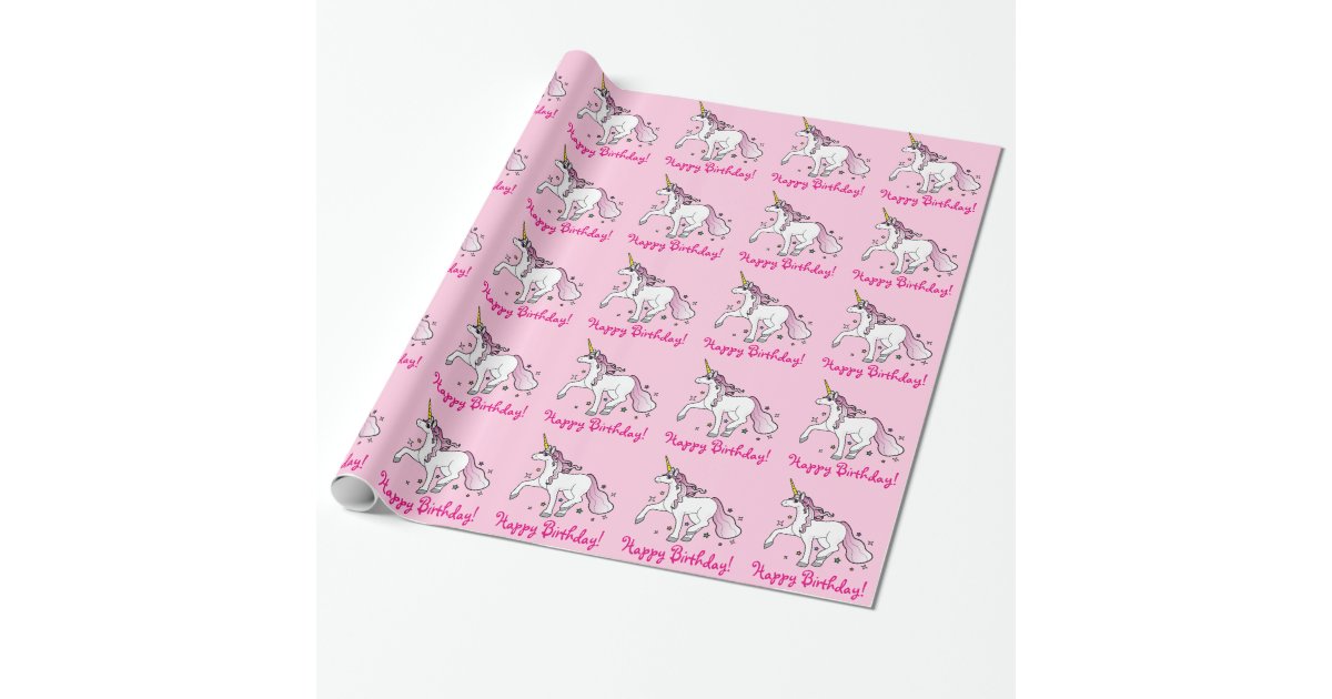 Papier Cadeau Licorne Trottant Par Le Joyeux Anniversaire Zazzle Fr