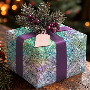 Papier Cadeau Licorne Turquoise Iridescente Élégante Féminine