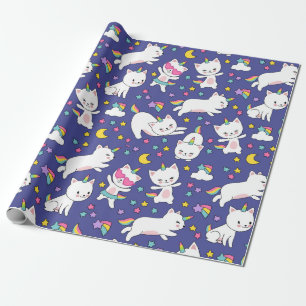 Papier Cadeau Licornes Arc-en-ciel Chattes