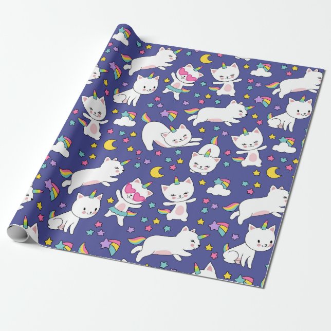 Papier Cadeau Licornes Arc-en-ciel Chattes (Déroulé)
