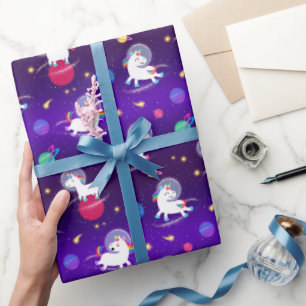 Papier Cadeau Licornes Arc-En-Ciel Dans L'Espace Ombre Violette
