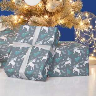 Papier Cadeau Licornes d'hiver motif gris foncé