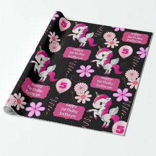 Papier Cadeau Licornes personnalisées d'anniversaire