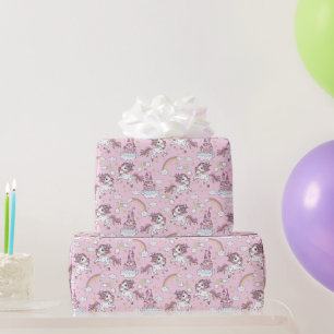 Papier Cadeau Licornes Roses Et Châteaux