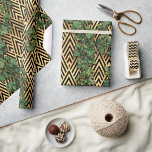 Papier Cadeau Lierre Sur Un Treillis Doré