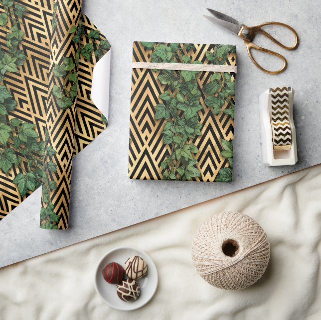 Papier Cadeau Lierre Sur Un Treillis Doré (Artisanat)