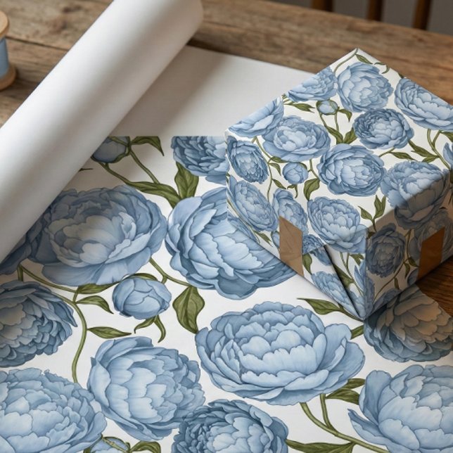 Papier Cadeau Light Blue Peony Luxury Floral (Créateur téléchargé)