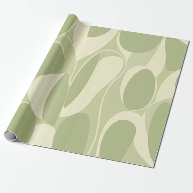 Papier Cadeau Light Green and Beige Abstract Circle Pattern (Déroulé)