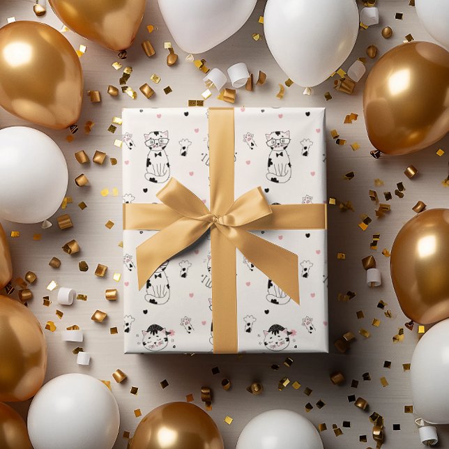 PAPIER CADEAU LIGNE ART CUTE KITTY CAT "I LOVE YOU" (Créateur téléchargé)