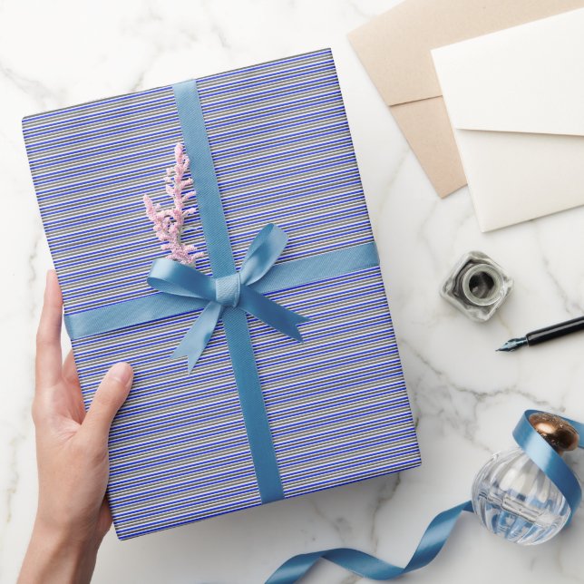Papier Cadeau Ligne Bleue Fin Bleu Bandes Classy Papier (Cadeaux)