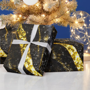 Papier Cadeau Ligne brillante or noir chic abstrait