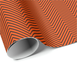 Papier Cadeau Ligne Chevron noir sur orange vif