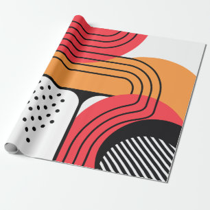 Papier Cadeau Ligne courbe avec des formes géométriques rouges e