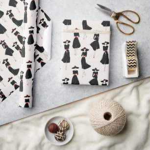 Papier Cadeau Ligne de mode de robe noire en motif artistique