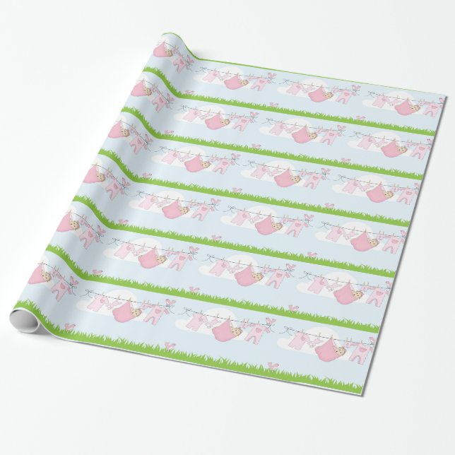 Papier Cadeau Ligne de vêtements mignonette bébé fille (Déroulé)