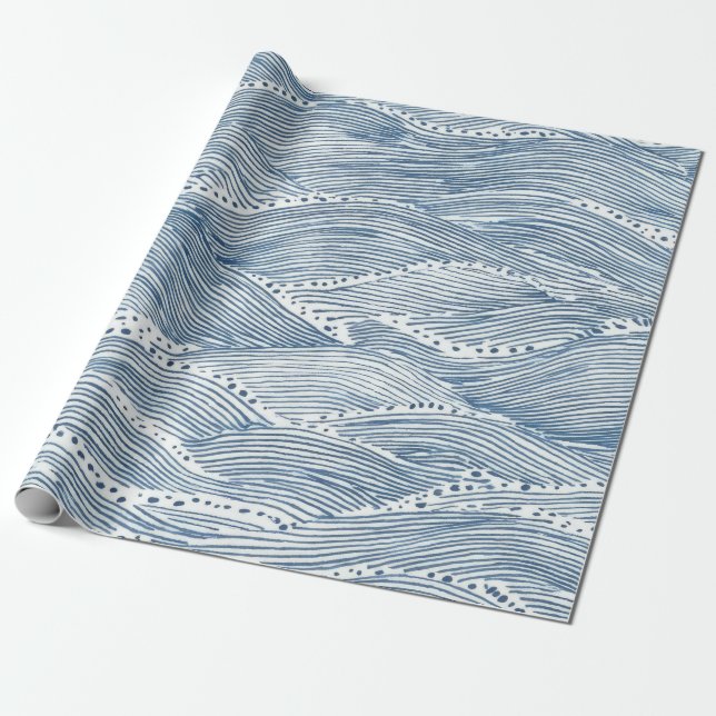 Papier Cadeau Ligne d'onde indigo Art (Déroulé)